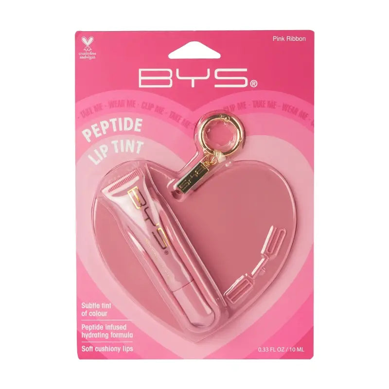 BYS Peptide Lip Tint with Heart Charm and Pink Ribbon