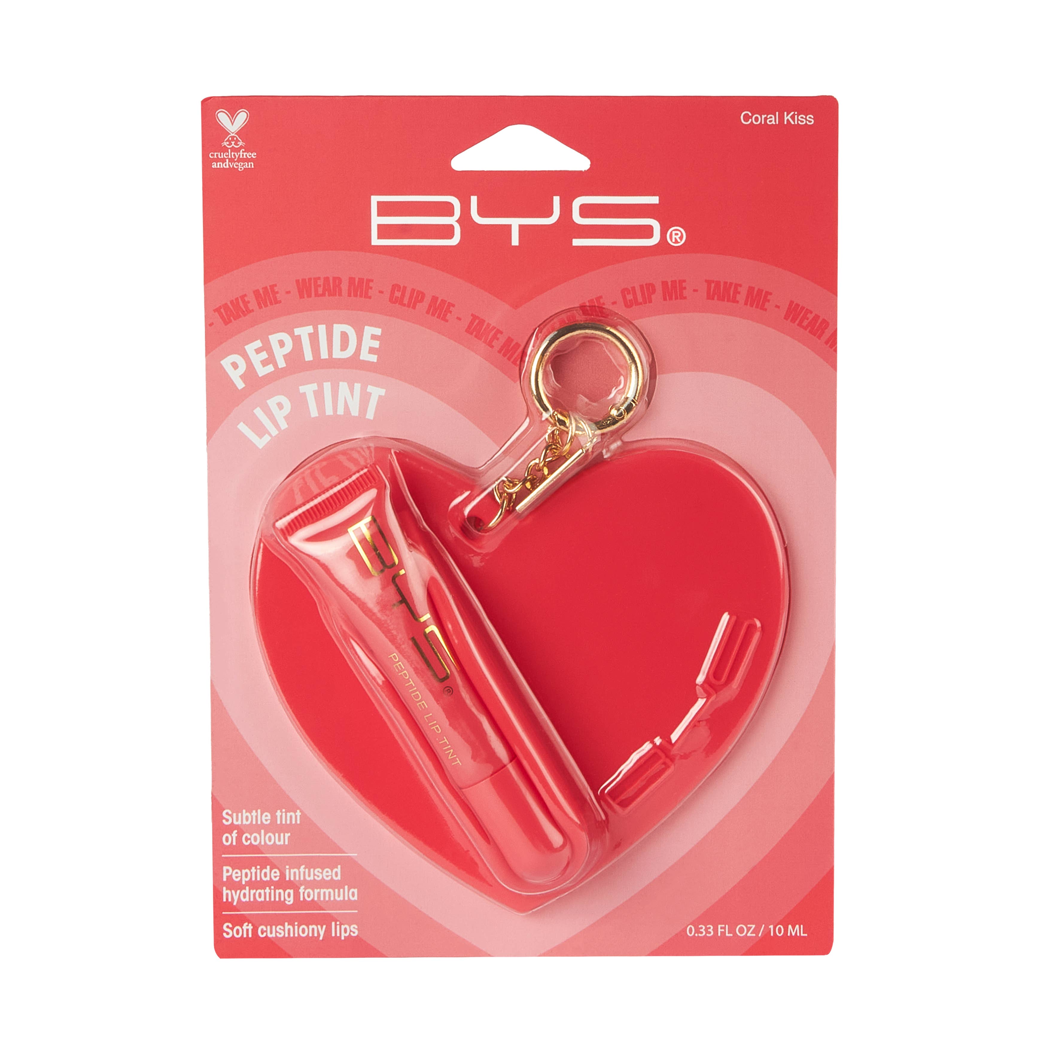 BYS Peptide Lip Tint with Heart Bag Charm Coral Kiss